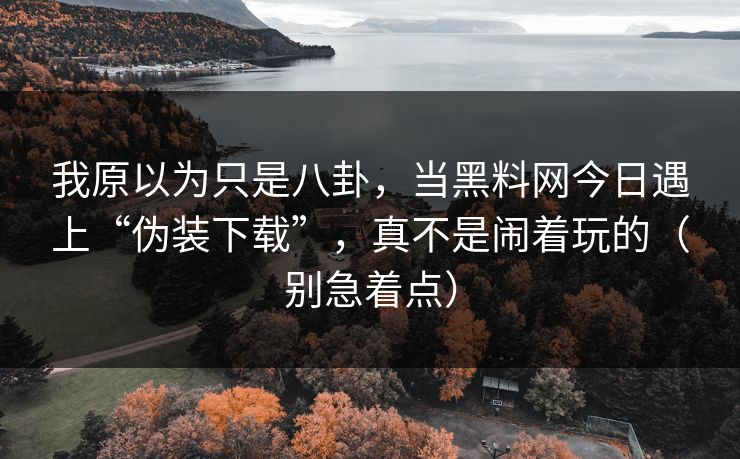 我原以为只是八卦，当黑料网今日遇上“伪装下载”，真不是闹着玩的（别急着点）